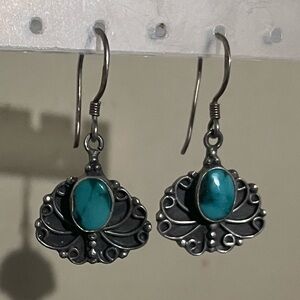 Vintage Native Copper Turquoise Gemstone Earrings Sterling Silver 925 Boho